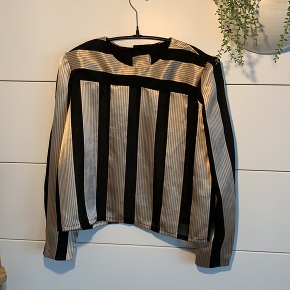 Regal blouse vintage black hold striped  old Hollywood office siren - Picture 2 of 4
